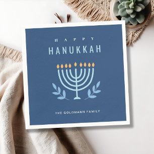 Guardanapo De Papel Pequeno e simples velas de menorah azul feliz Hanu