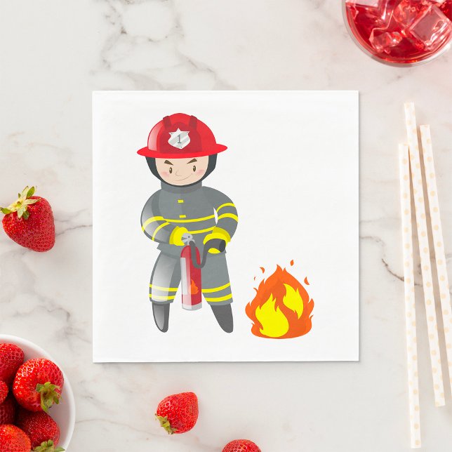 Guardanapo De Papel Pequeno Herói Bombeiro Apagando Incêndio (Criador carregado)