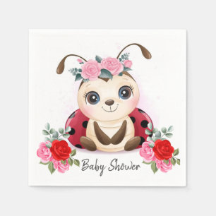 Guardanapo De Papel Pequeno Ladybug Vermelho Rosa Chá de fraldas Flor