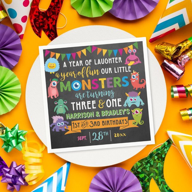Guardanapo De Papel Pequeno Monstro 1 rua e 3º Aniversário Conjunto (Criador carregado)