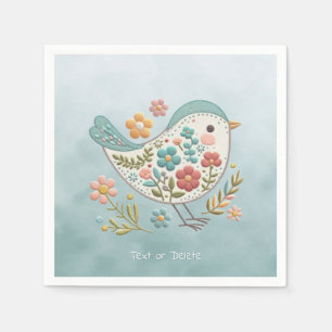 Guardanapo De Papel Pequeno Pássaro Azul Flores Rosa Napkins
