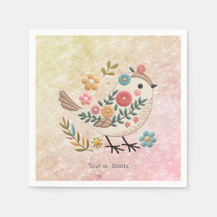 Guardanapo De Papel Pequeno Pássaro Sai Flores Rosa Napkins