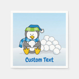 Guardanapo De Papel Pequeno pinguim sentado com saco de neve guardanap