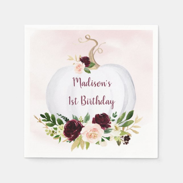 Guardanapo De Papel Pequeno Pumpkin Rosa Dourado Burgundy Aniversário (Frente)