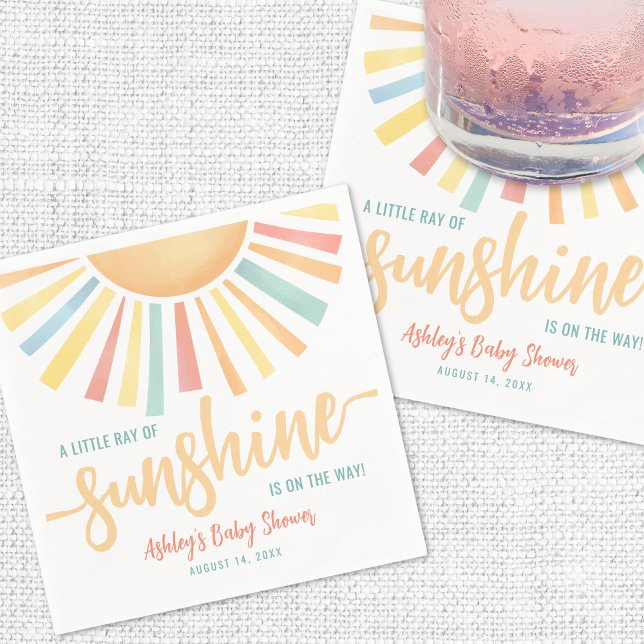 Guardanapo De Papel Pequeno Raio De Sol Chá de Bebê (Little Ray Of Sunshine Baby Shower Napkins)