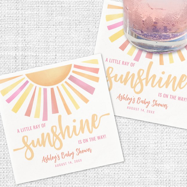 Guardanapo De Papel Pequeno Raio De Sol Rosa Festa De Bebê (Little Ray Of Sunshine Pink Baby Shower Napkins)