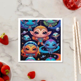 Guardanapo De Papel Pequenos Alienígenas Multicoloridos no Espaço 