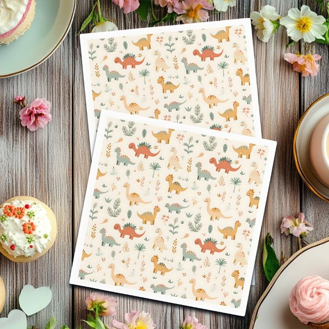 Guardanapo De Papel Pequenos Dinossauros Beige Toneladas Neutrais (Criador carregado)