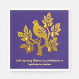 Guardanapo De Papel Perdiz Em Uma Árvore De Peras Roxo Dourado Natal