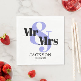 Guardanapo De Papel Periwinkle e Black Mr & Mrs Wedding