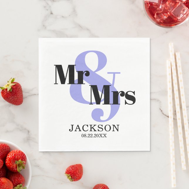 Guardanapo De Papel Periwinkle e Black Mr & Mrs Wedding (Insitu)