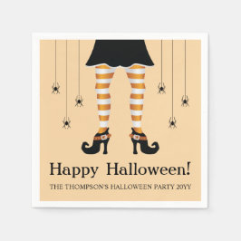 Guardanapo De Papel Pernas de Bruxa Laranja e Aranhas Feliz Halloween