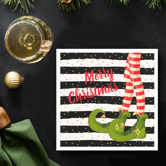 Guardanapo De Papel Pernas de Elfo de Natal Whimsical em Stripes (Christmas Elf Legs on Stripes Napkins)