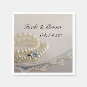 Guardanapo De Papel Pérolas Brancas, Anel Diamante e Casamento Azul
