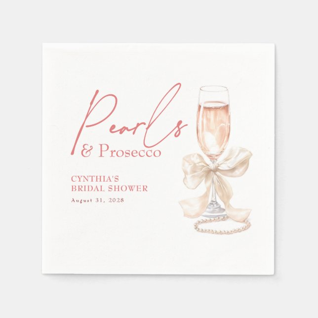 Guardanapo De Papel Pérolas com Laço Branco e Brinde de Prosecco Chá d (Frente)