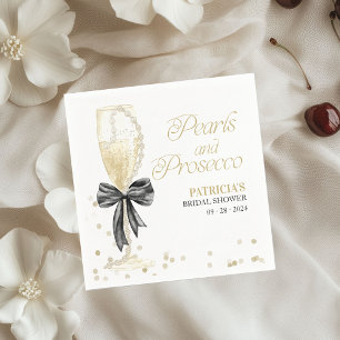 Guardanapo De Papel Pérolas com Laço Rosa e Prosecco Chá de Bebê para