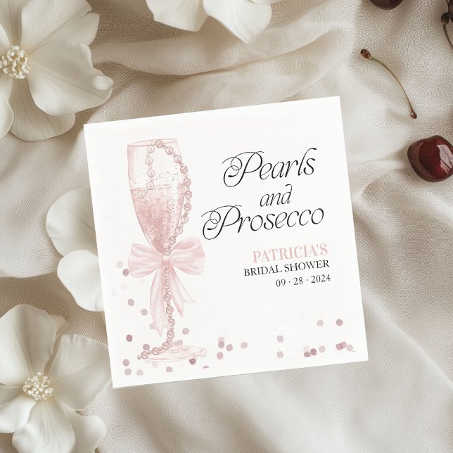 Guardanapo De Papel Pérolas com Laço Rosa e Prosecco Chá de Bebê para  (Criador carregado)
