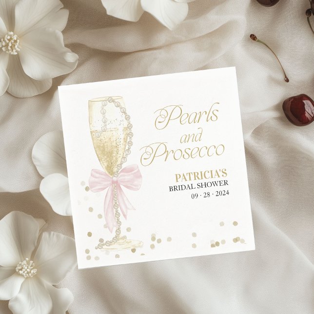 Guardanapo De Papel Pérolas com Laço Rosa e Prosecco Chá de Noiva (Criador carregado)