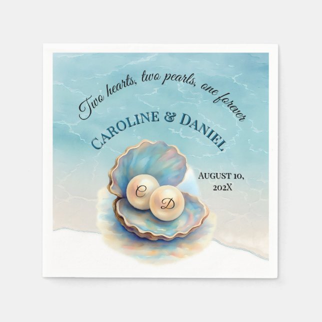 Guardanapo De Papel Pérolas de Casamento de Praia Shell Elegant Ocean  (Frente)