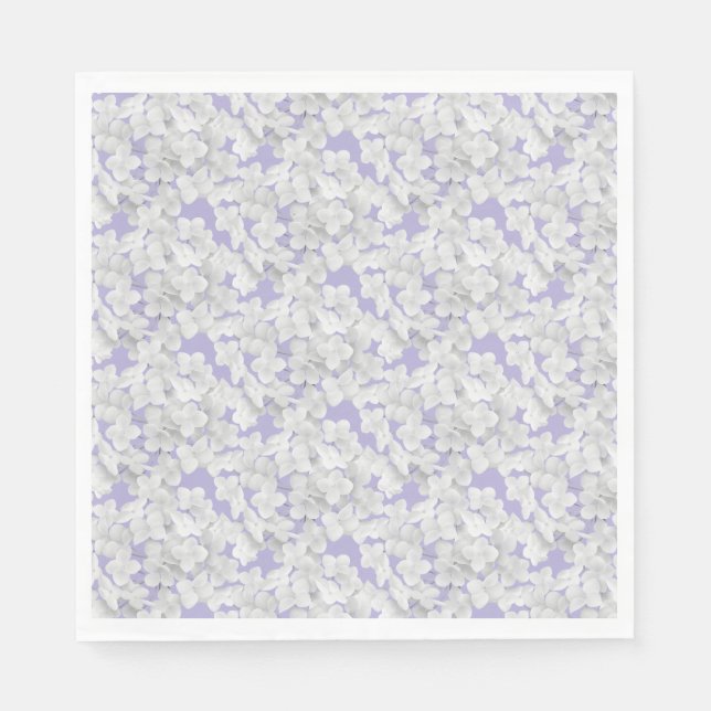 Guardanapo De Papel Pérolas De Flor Branco Hydrangea Em Púrpura (Frente)