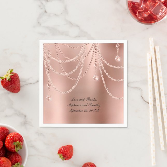 Guardanapo De Papel Pérolas de Ouro Rosa Personalizadas com Diamantes  (Insitu)