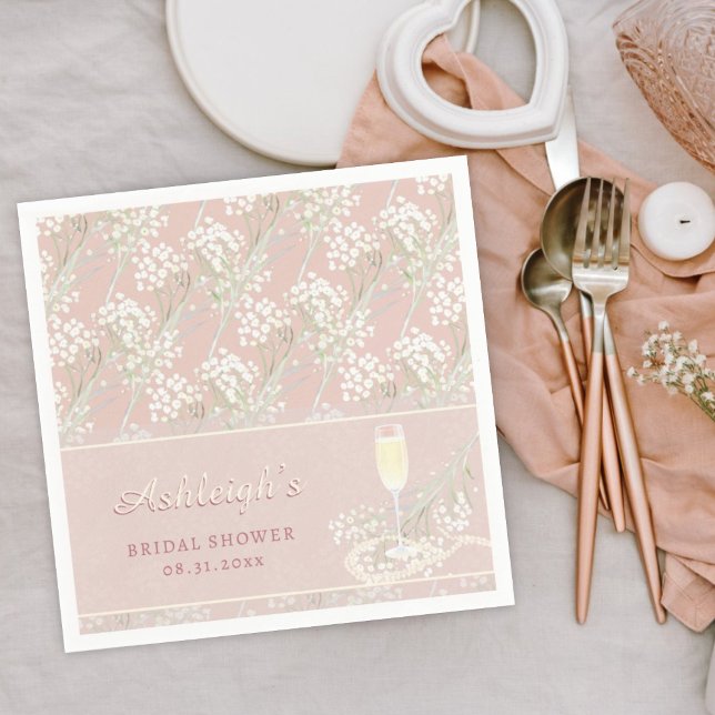 Guardanapo De Papel Pérolas e Chá de Bebê Prosecco Bege Rosa Casamento (Criador carregado)