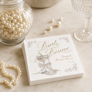Guardanapo De Papel Pérolas e Prosecco Laço Branco Chá de Noiva