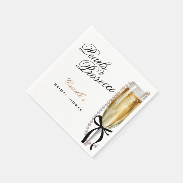 Guardanapo De Papel Pérolas e Prosecco Laço Preto Chá de Noiva (Canto)