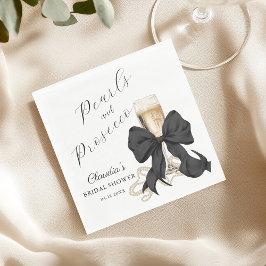 Guardanapo De Papel Pérolas Elegantes e Prosecco Laço Preto Festa de N
