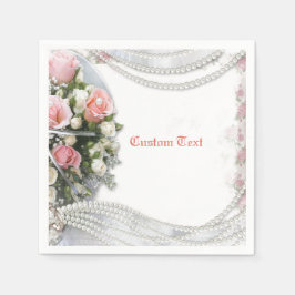 Guardanapo De Papel Pérolas & Rosas Elegantes & Românticas Personaliza