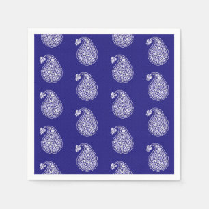 Guardanapo De Papel Pérsia azulejo paisley - branco em azul indigo
