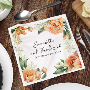Guardanapo De Papel Personagem Floral de Casamento de Pêssego Elegante