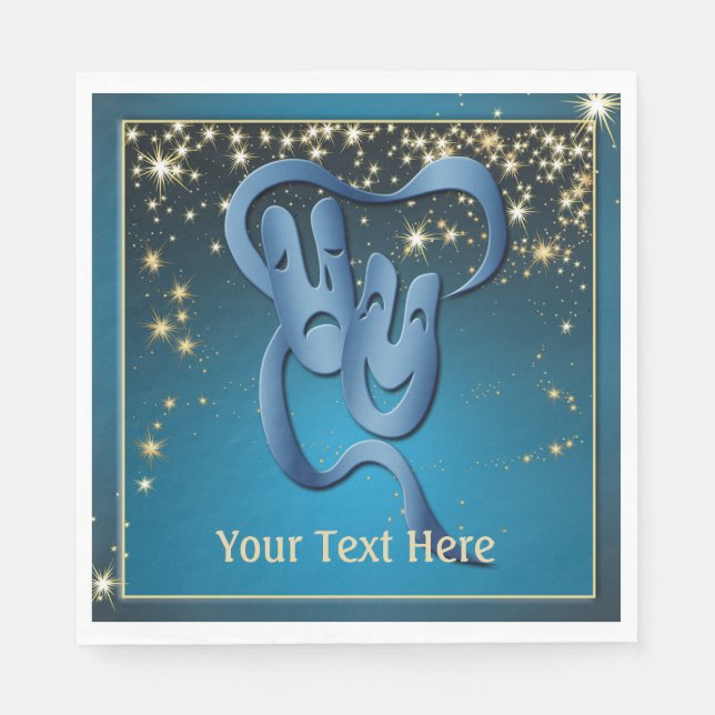 Guardanapo De Papel Personalização da Máscara Azul de Teatro Comédia T (Frente)