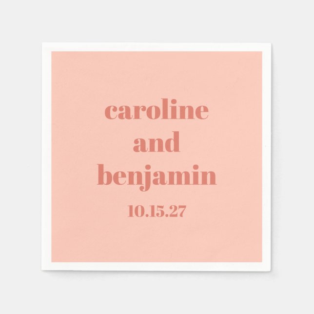 Guardanapo De Papel Personalização de Casamento Moderno da Chic Peach  (Frente)