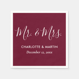 Guardanapo De Papel Personalizado Borgonha Sr. e Sra. Wedding Napkins