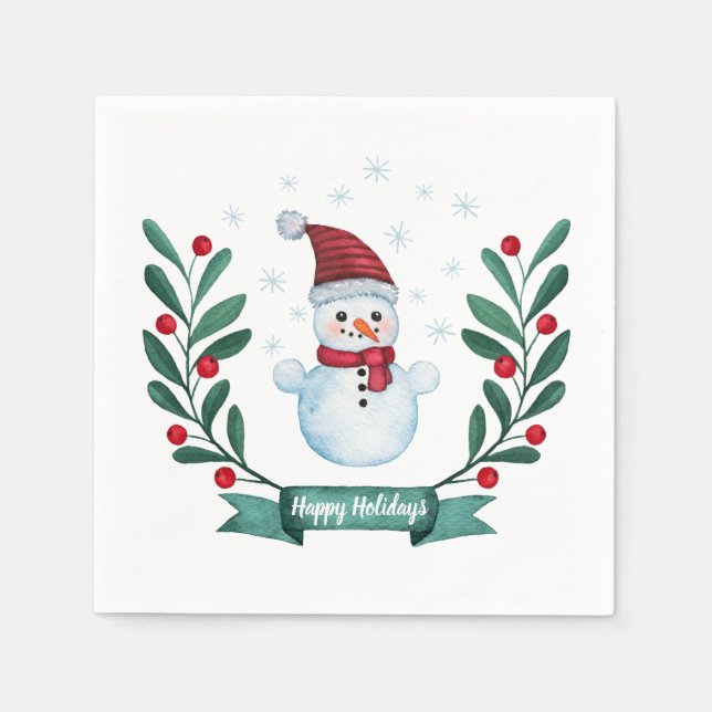 Guardanapo De Papel Personalizado de Neve de Aquarela de Natal (Frente)