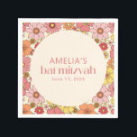 Guardanapo De Papel Personalizado do Bat Mitzvah Floral Cor-de-Rosa Re<br><div class="desc">Retro Boho Amarelo-Cor-de-rosa-chato personalizado Bat Mitzvah Napkins</div>