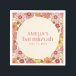 Guardanapo De Papel Personalizado do Bat Mitzvah Floral Cor-de-Rosa Re<br><div class="desc">Retro Boho Amarelo-Cor-de-rosa-chato personalizado Bat Mitzvah Napkins</div>