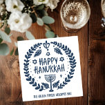 Guardanapo De Papel Personalizado do Hanukkah Holiday Menorah Dreidel<br><div class="desc">Um bonitinho guardanapo da festa Hanukkah! Mão fez arte para você! Perfeito para um inverno, Hanukkah, festa de férias ou outro evento. TOTALMENTE PERSONALIZÁVEL! Clique em "Personalizar" acima para editar o texto. Clique em "editar usando a ferramenta design" para ajustar as fontes, cores e posicionamentos. (confirme meu compro para designs...</div>