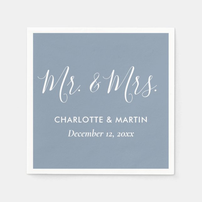 Guardanapo De Papel Personalizado Dusty Blue Sr. e Sra. Wedding (Frente)