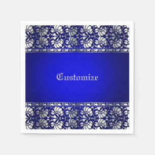 Guardanapo De Papel Personalizado Elegante Azul e Prata