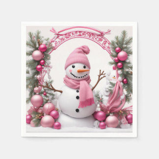 Guardanapo De Papel Personalizar: Homem de Neve de Natal Rosa