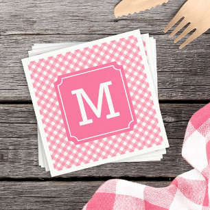 Guardanapo De Papel Personalizar Monograma de Gingham Rosa Na moda