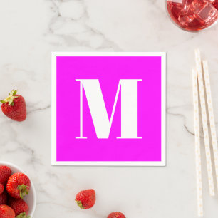 Guardanapo De Papel Personalizar o monograma magenta branco inicial