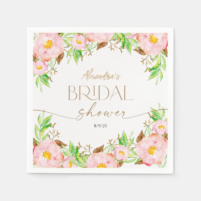 Guardanapo De Papel Personalize Flores e folhas para chá de noiva (Frente)