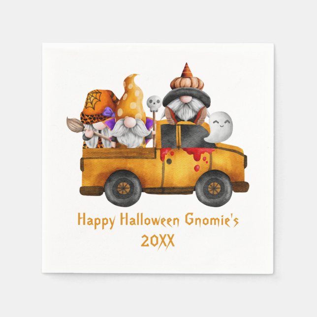 Guardanapo De Papel Personalize Gnomos de Halloween Caminhão Laranja (Frente)