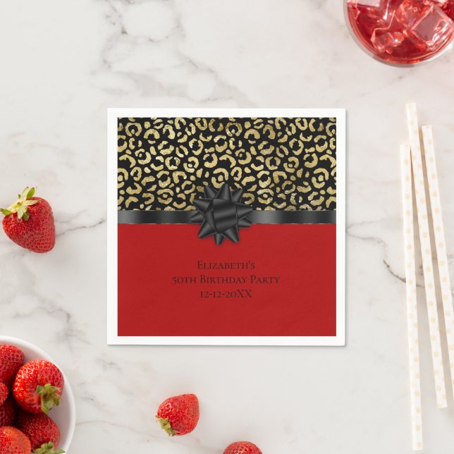 Guardanapo De Papel Personalize Preto Dourado Estampa de Leopardo Aniv (Insitu)