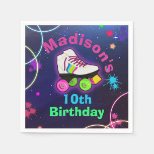 Guardanapo De Papel Personalize Roller Sking Neon Birthday Napkins