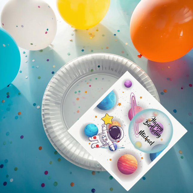 Guardanapo De Papel Personalized Astronaut & Planets Party Napkins (Criador carregado)