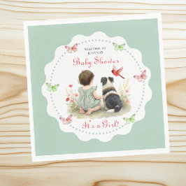 Guardanapo De Papel Personalized Baby Girl and her Puppy Baby Shower 